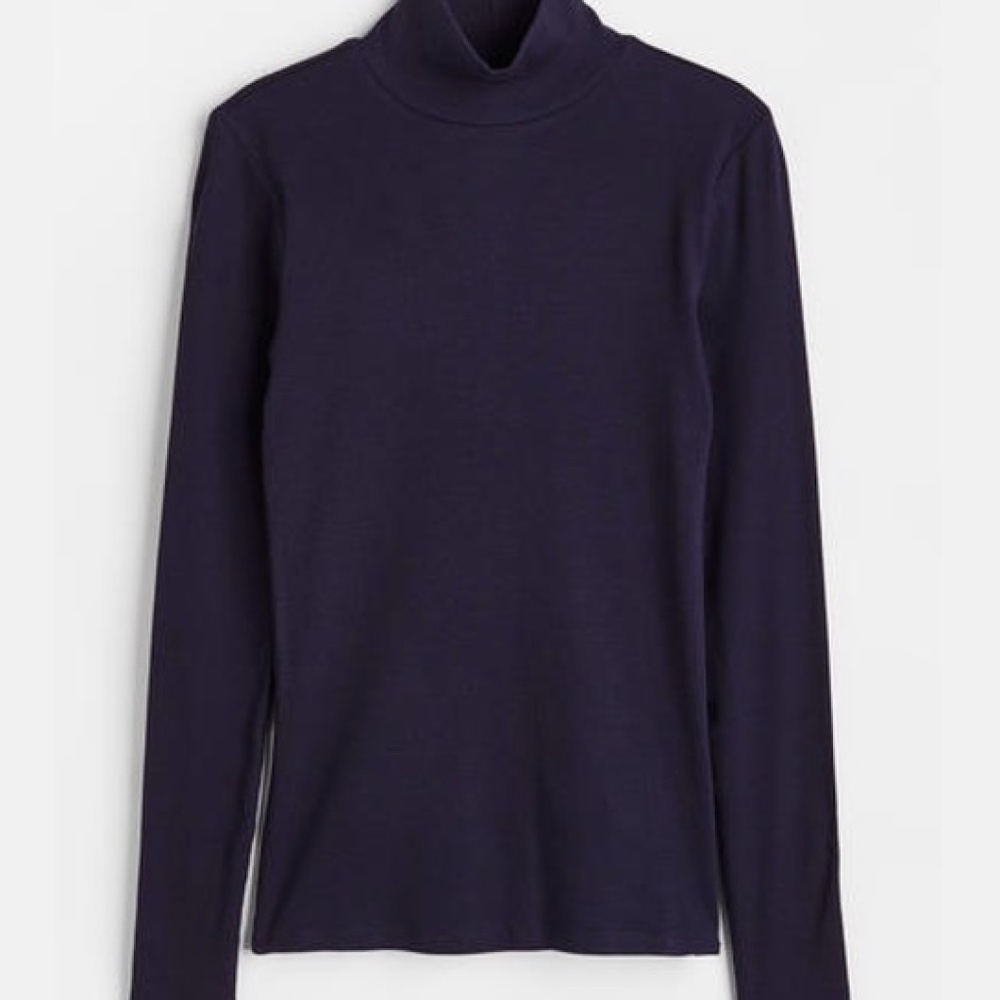 H&M Ribbed Turtleneck Top Navy Blue Size M Long Sleeve